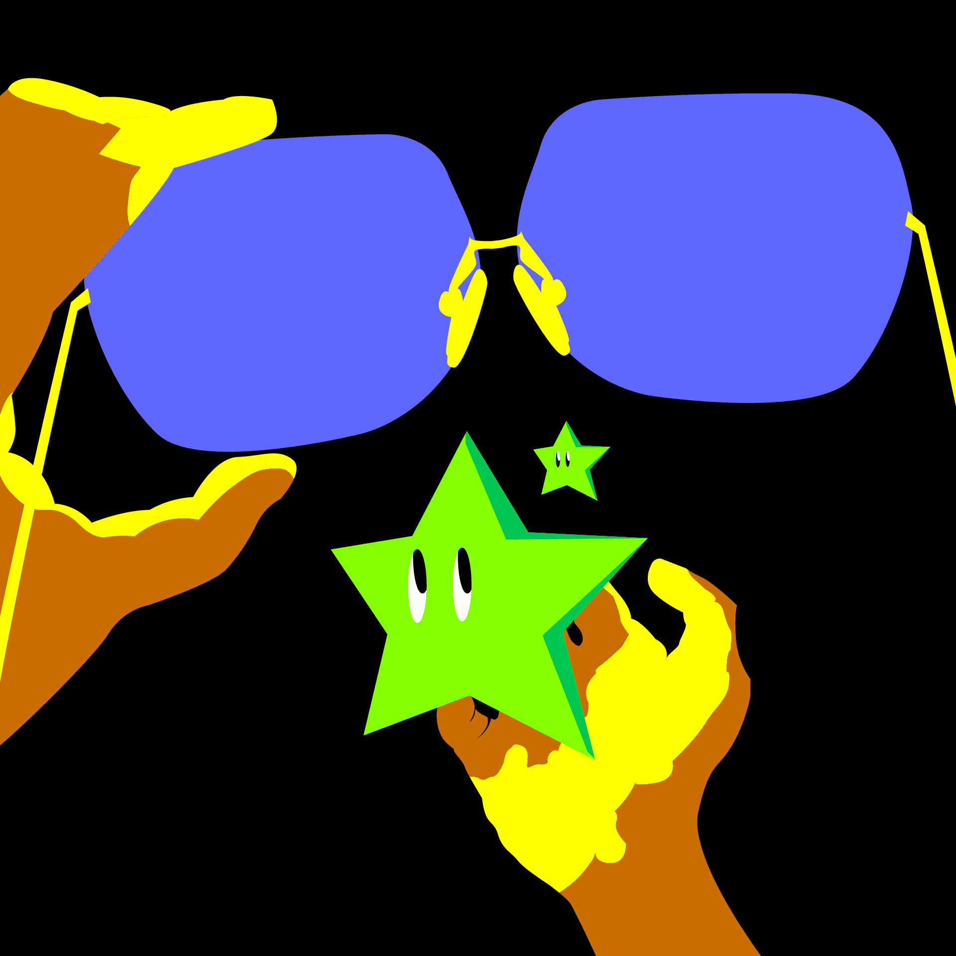 Manos, gafas y estrella